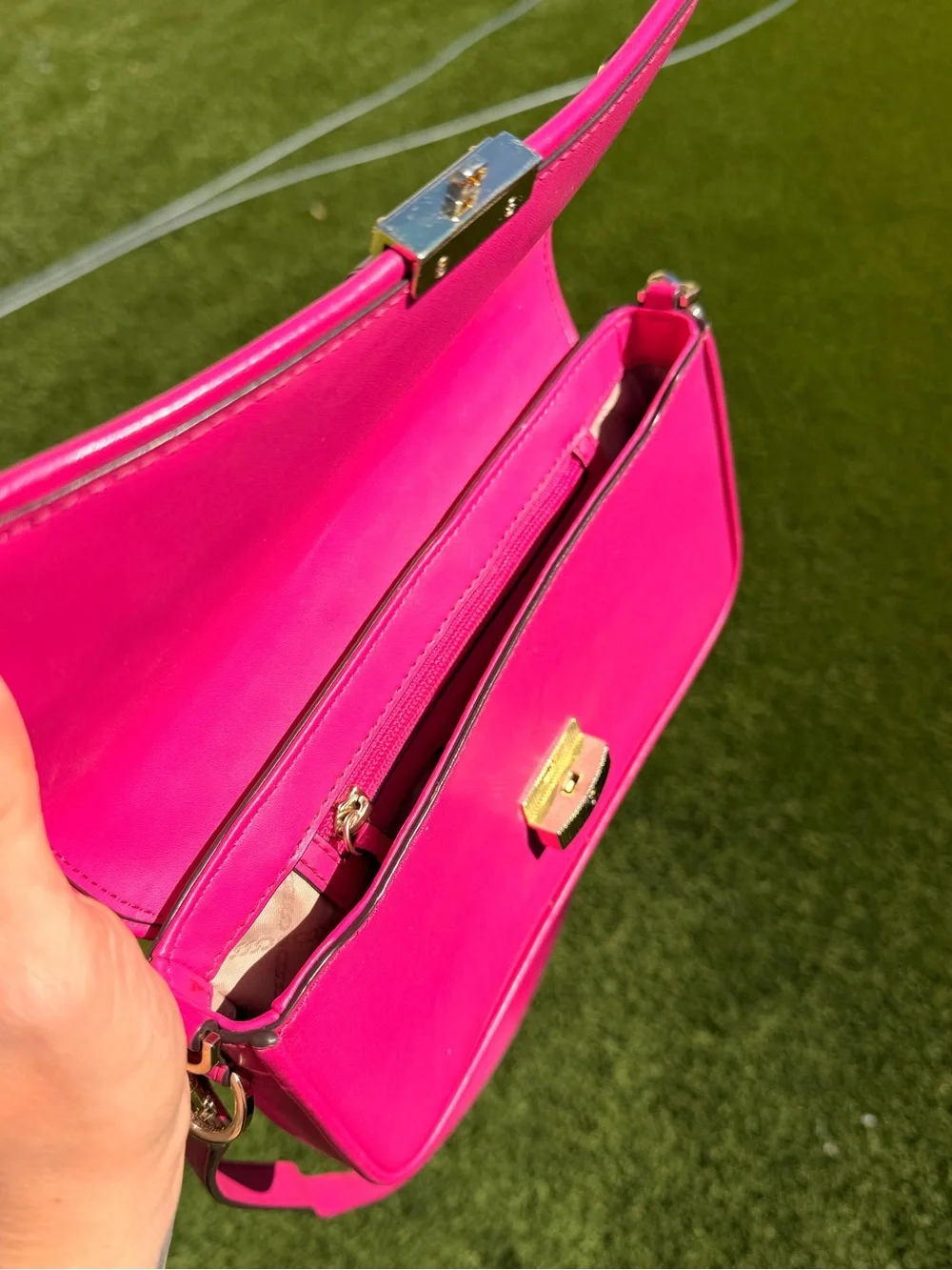 Micheal Kors Studded fuchsia Crossbody Bag with Gold Hardware